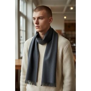 John Comfort London Scarf Mens Charcoal Grey 100% Pure Cashmere Made in Scotland